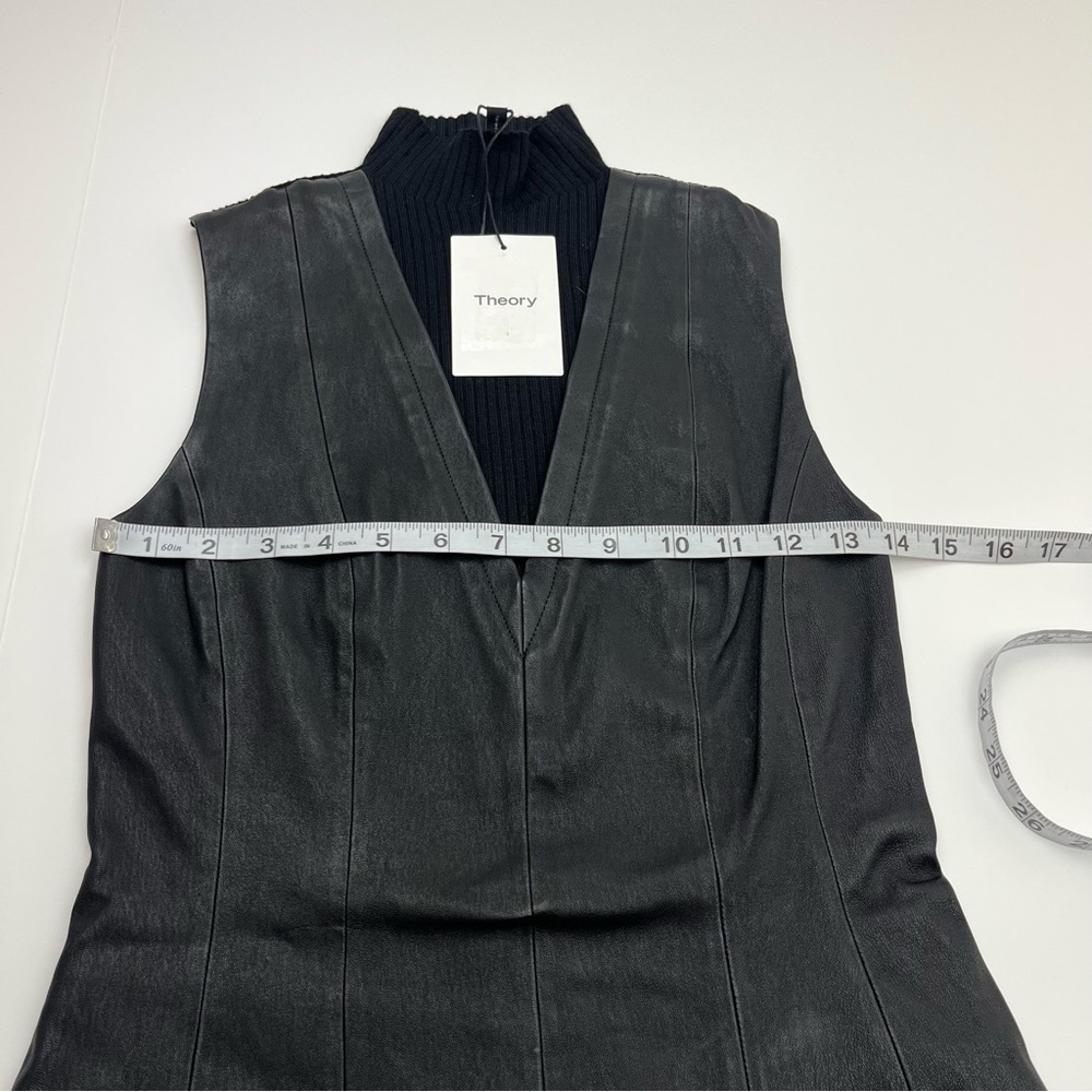 Theory Urban ST Lamb Leather Sleeveless Ribbed Top Womens Size Small Black NEW‎ - Picture 6 of 10